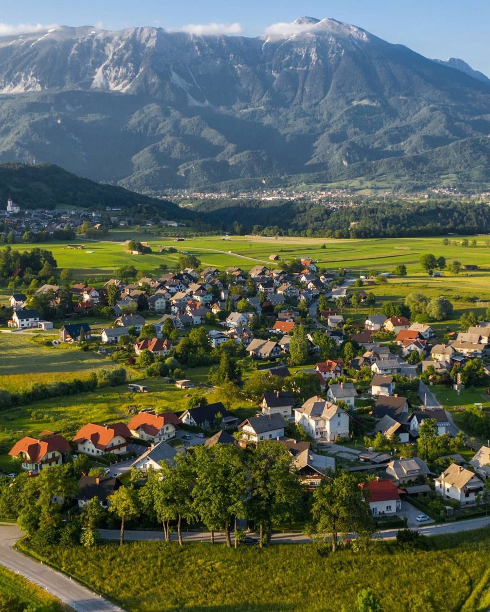 Aerial drone view of Bled Countryside in Slovenia