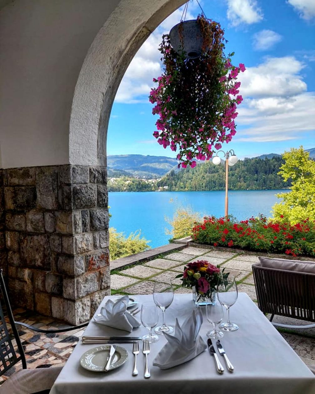 A restaurant at Lake Bled in Slovenia in early fall