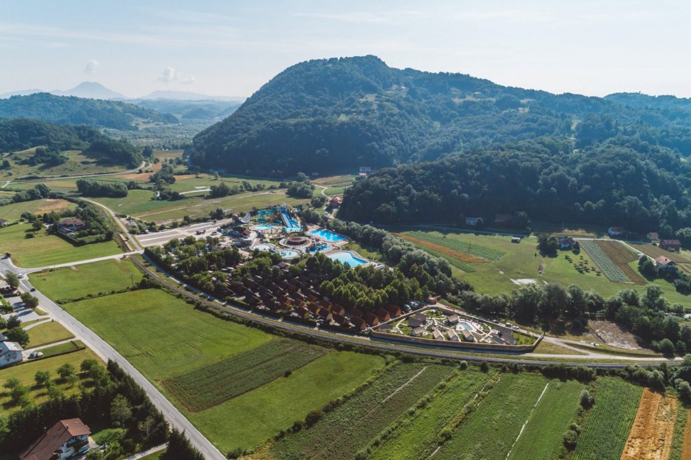 Aerial view of Thermal Park Aqualuna at Terme Olimia in Podcetrtek