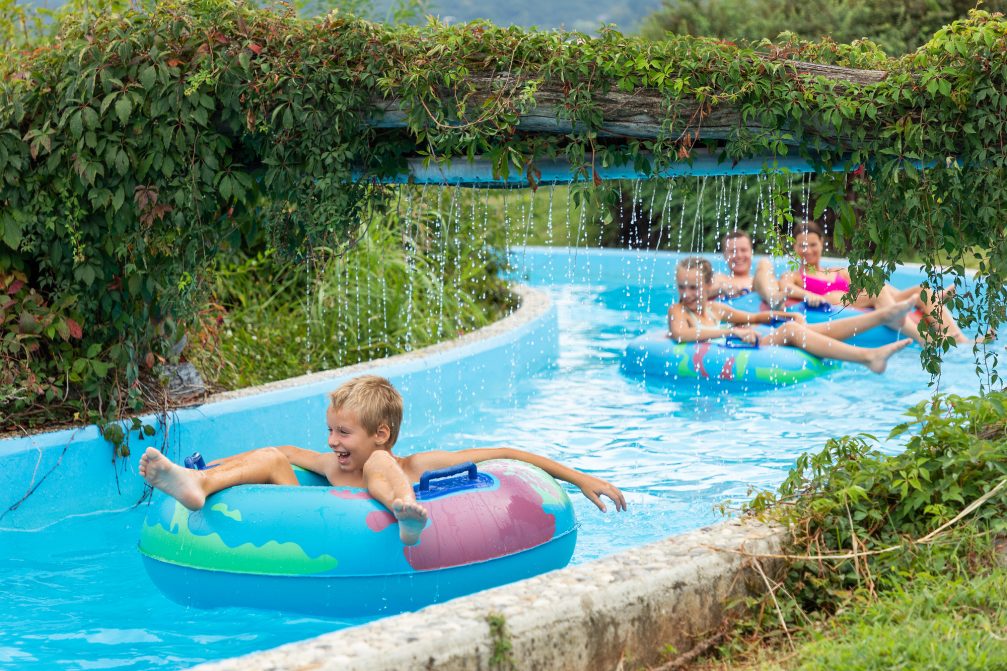 A group of children at Lazy River attraction at Terme Catez Thermal Bath Complex in Slovenia