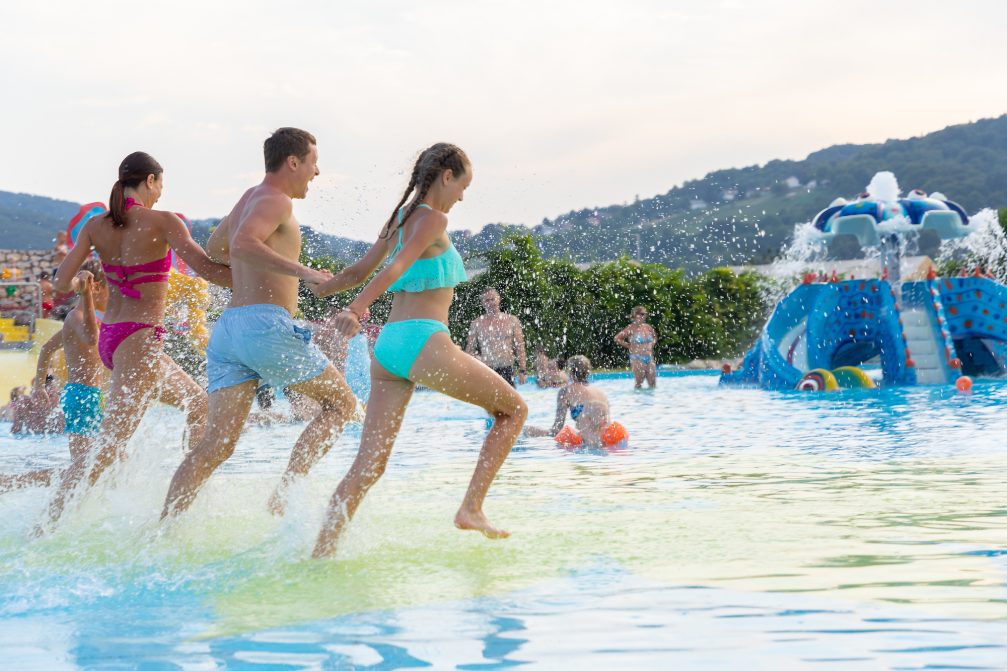 A group of children at thermal water park at Terme Catez Bath Complex in Slovenia