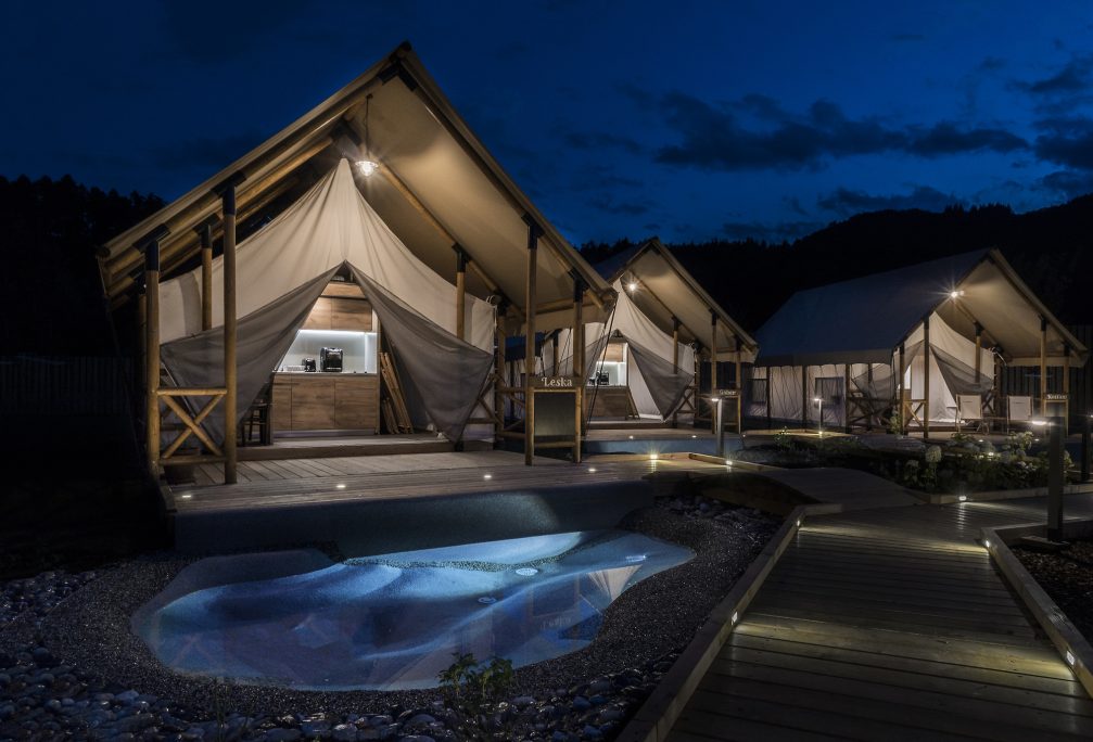 Glamping Olimia Adria Village accommodation at Terme Olimia Thermal Bath Complex in Podcetrtek at night