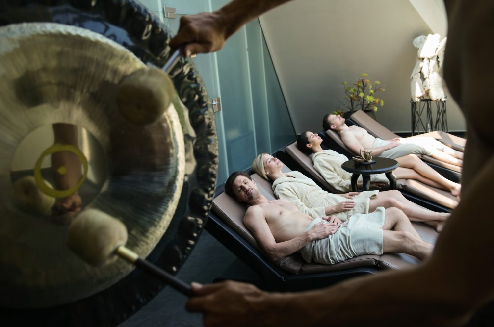 A group of visitors relaxing at Terme Olimia Thermal Bath Complex in Podcetrtek