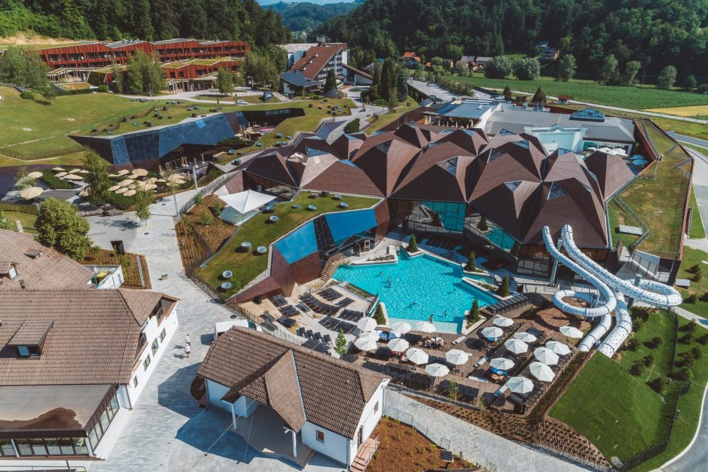 Aerial view of Terme Olimia Thermal Bath Complex in Podcetrtek in eastern Slovenia