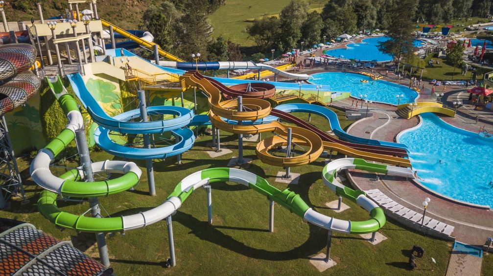 Water slides in Thermal Park Aqualuna at Terme Olimia in Podcetrtek