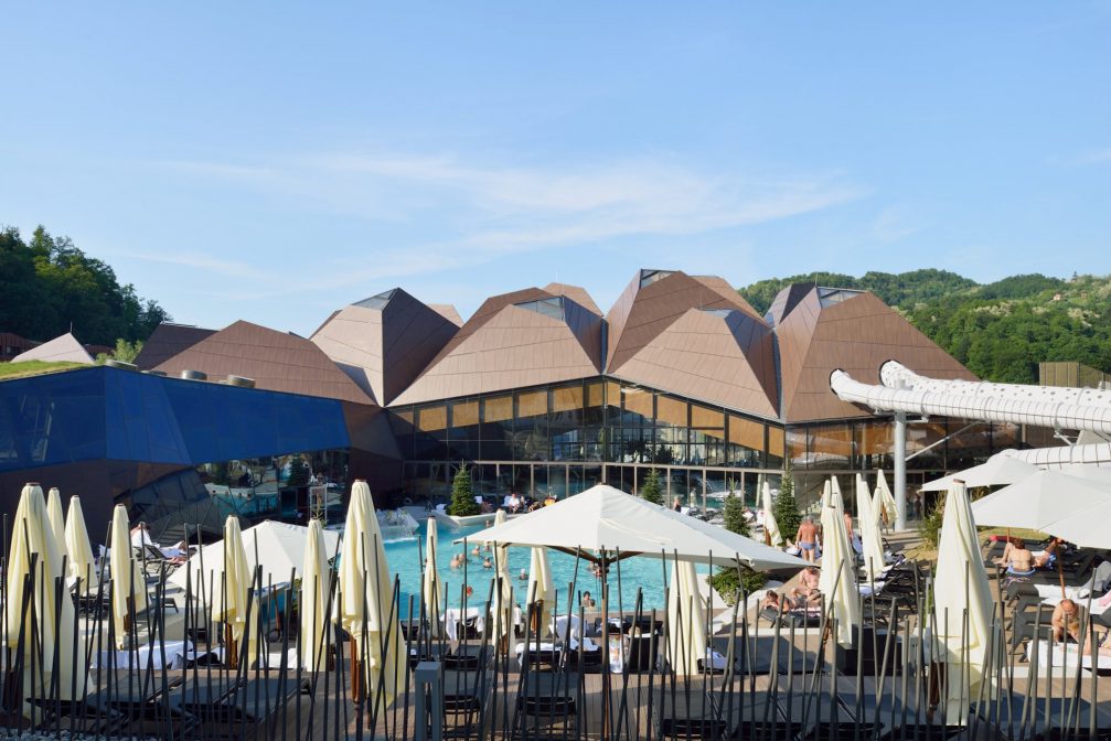 Outdoor pools at Wellness Orhidelia at Terme Olimia Thermal Bath Complex in Podcetrtek