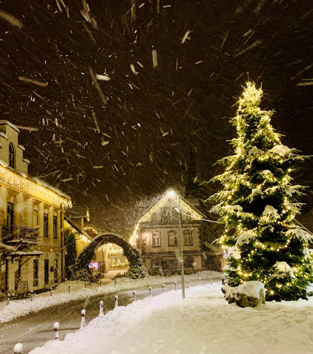 Kranjska Gora in Slovenia during first snowfall of the season