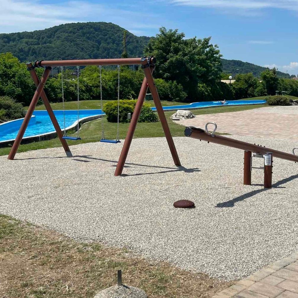 Childrens playground next to Lazy River attraction at Terme Catez in Slovenia