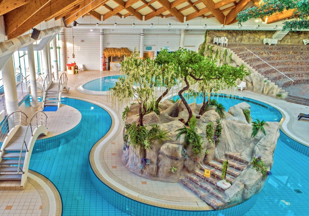 Palm trees and pools at the indoor part of the complex at Terme Catez in Slovenia