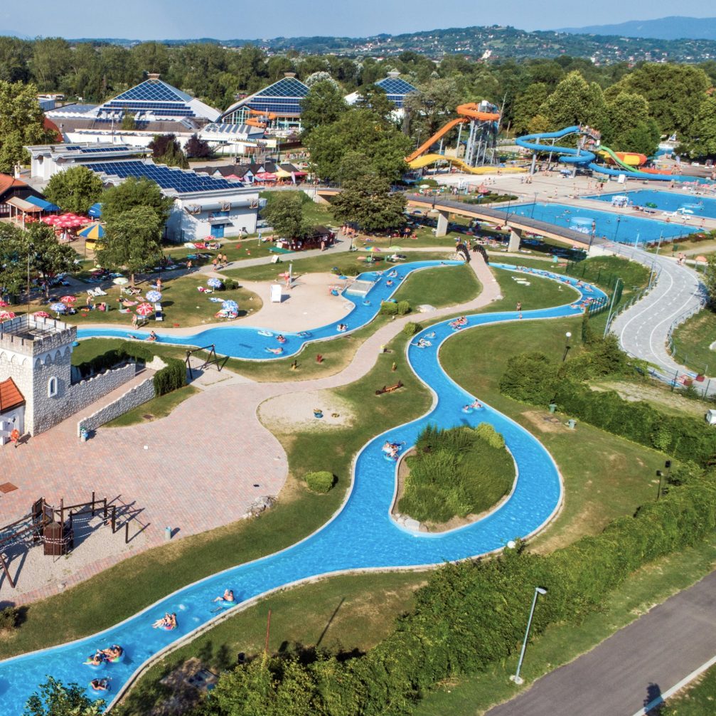 Aerial view of Lazy River attraction at Terme Catez in Slovenia