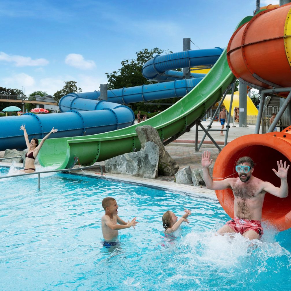 Visitors enjoying their time on water slides at Terme Catez in Slovenia