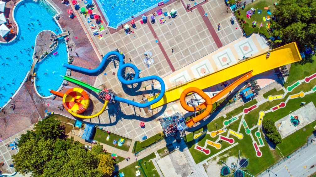 Birds eye view of slides at Terme Catez in Slovenia