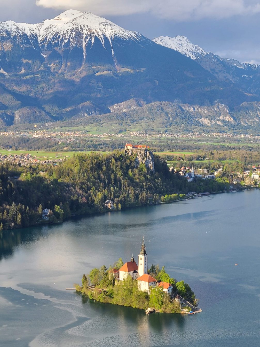 View of Lake Bled in spring from Mala Osojnica Viewpoint