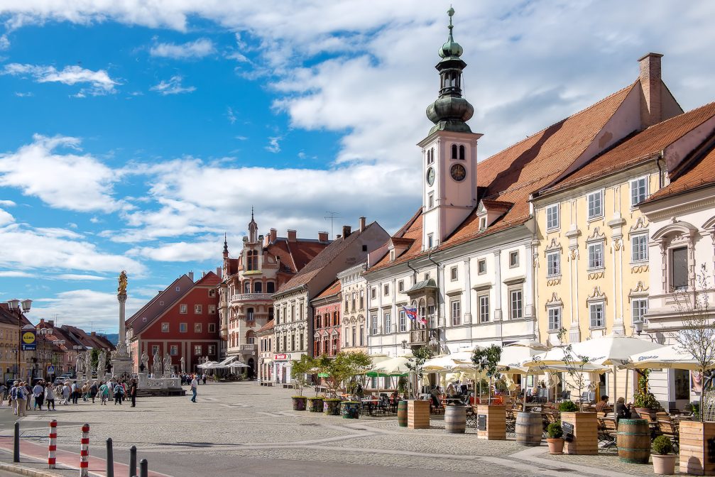 Main Square or Glavni trg in Maribor historic city centre in Slovenia