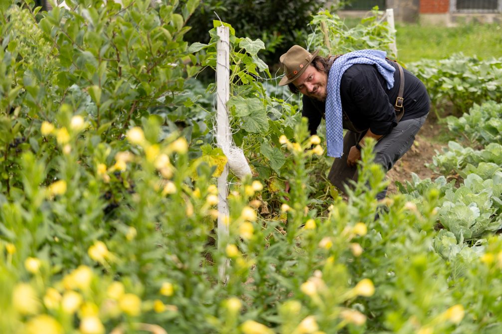 David Vracko of Restaurant Mak in a vegetable garden