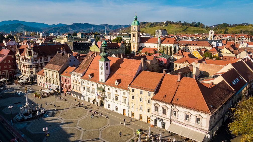 Aerial view of Maribor city centre in Slovenia