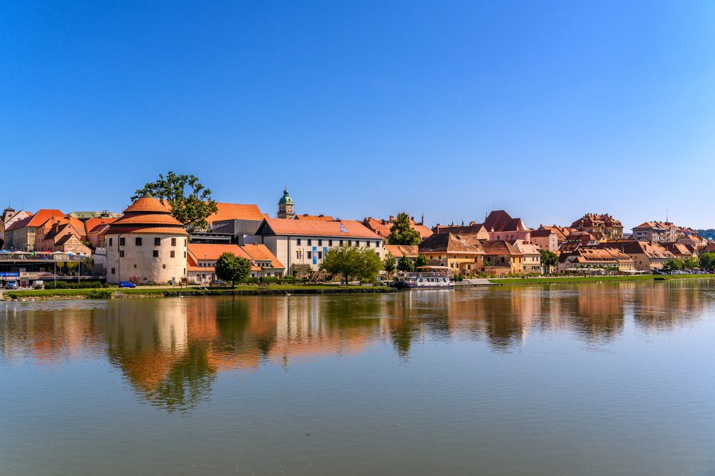 River Drava flowing gracefully through Maribor, the second largest city in Slovenia
